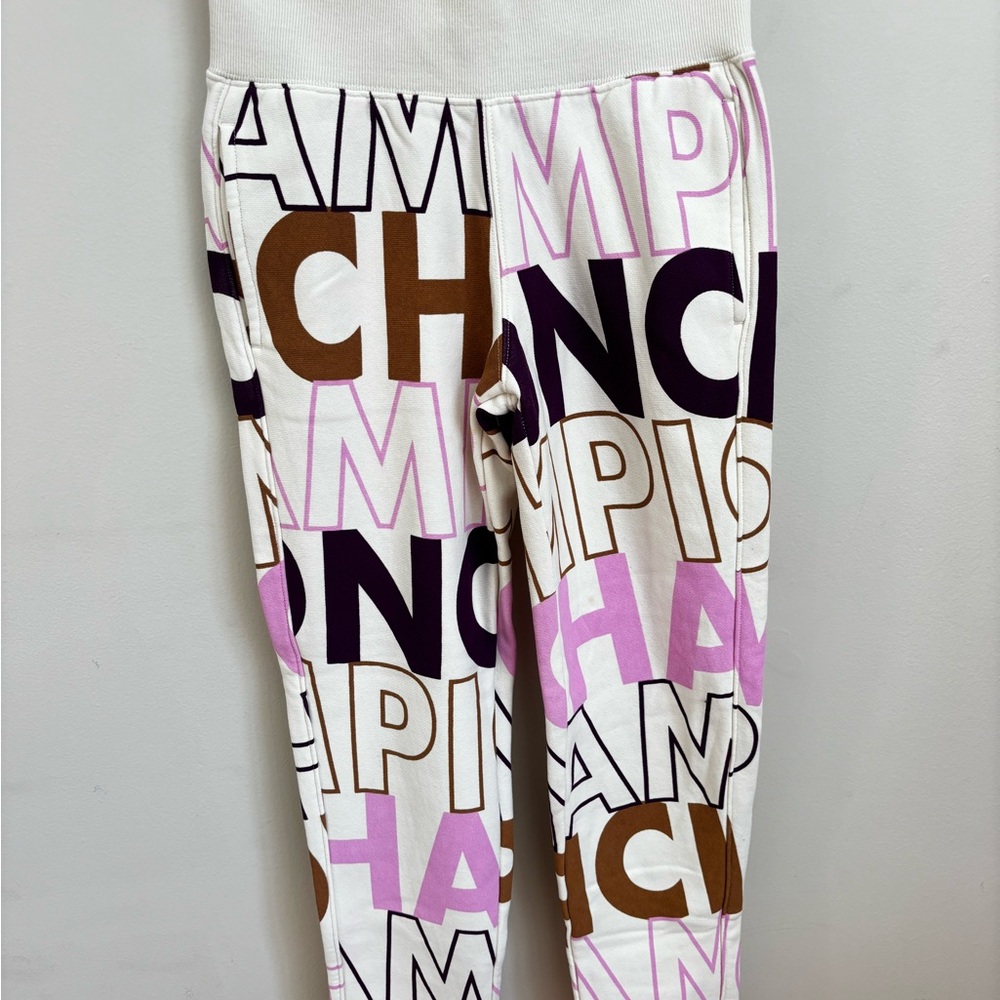 Champion Women's White, Pink, and Brown Graphic Joggers